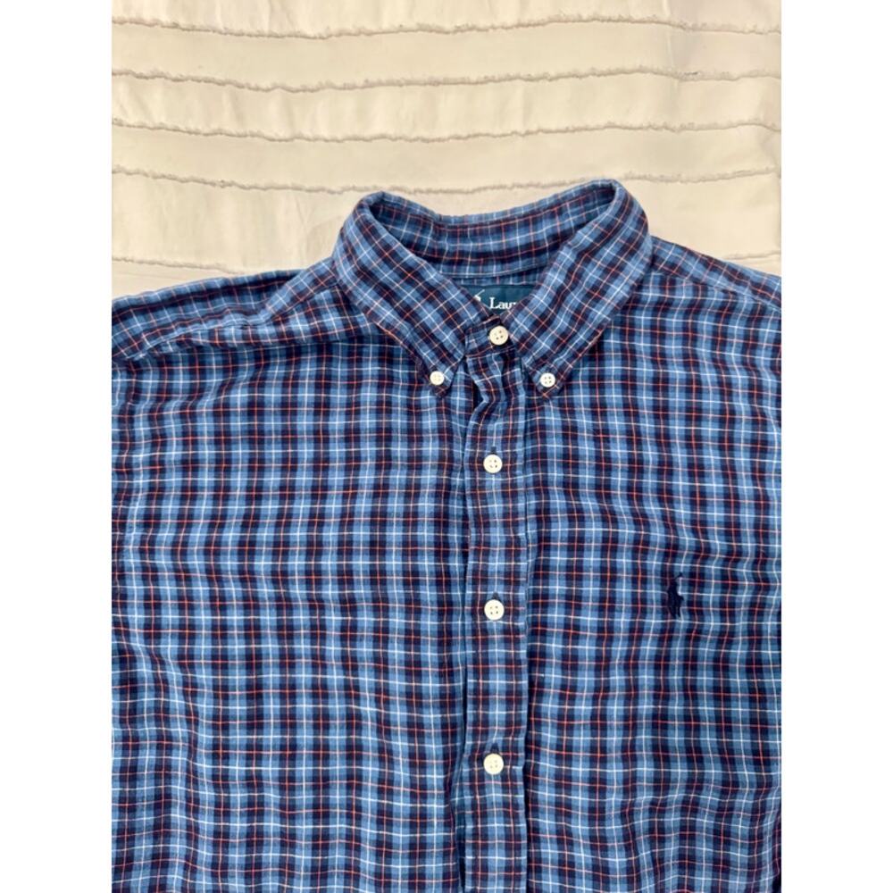 Ralph Lauren Classic Fit Blue Plaid Cotton Button Down Shirt Men's Large Preppy - Picture 14 of 16